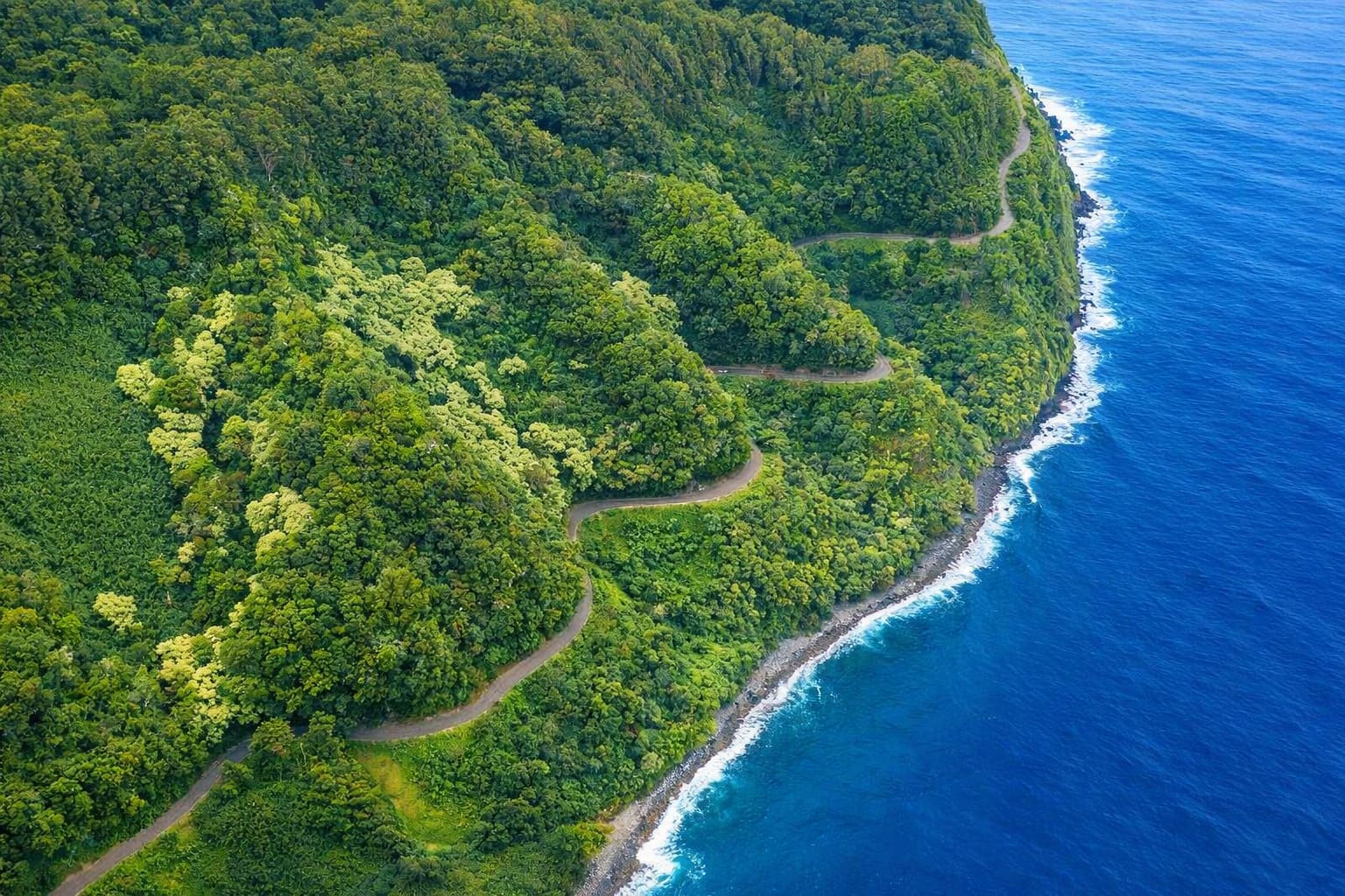 The Road to Hana following Maui’s green coastline